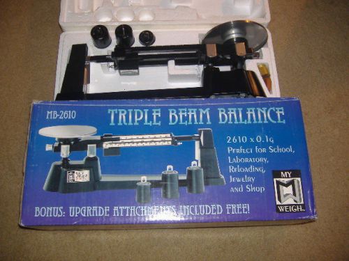 MY WEIGH MB-2610 TRIPLE BEAM GRAMS KILO SCALE WITH 3 WEIGHTS-USED