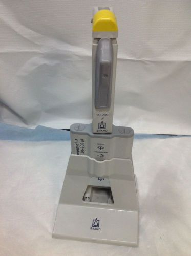 BrandTech Transferpette 8 Channel Manual Pipette, 20-200 uL #1 with stand
