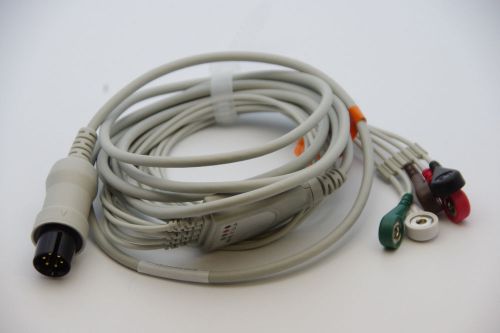 Ecg/ekg 1 piece cable 5 leads snap (45 degree plug) aami welch allyn   us seller for sale