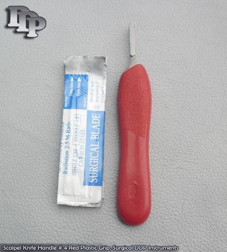 Scalpel Handle #4 Red Color With 10 Surgical Blade # 24 Dental DDP Instruments
