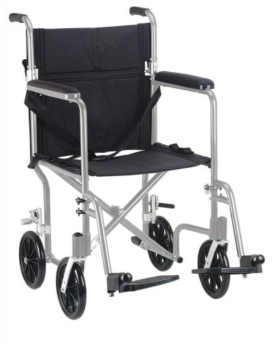 Drive Medical FW17SL Fly Weight Transport Chair, 17 Inch, Silver