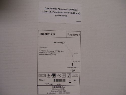 ! abiomed impella 2.5 heart support system set ref 004671 for sale