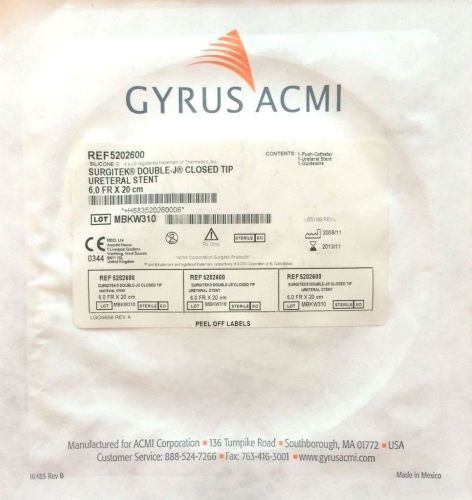 GYRUS ACMI 5202600 SURGITEK DOUBLE J CLOSED TIP URETERAL DEVICE, 6FR x 20cm