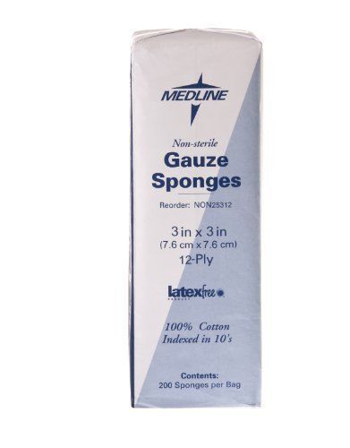 Medline non-sterile woven gauze sponge - 12 ply - 3&#034; x 3&#034; - 200/box - (non25312) for sale
