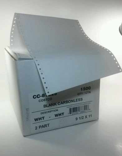 2 Part Carbonless Paper  9.5 x 11&#034; Continuous Feed White 1500 sheets 3000 Costco