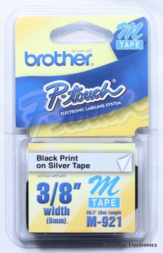 Brother P-touch M-921 M Tape 3/8&#034; With 9mm Black Print on Silver Tape NEW