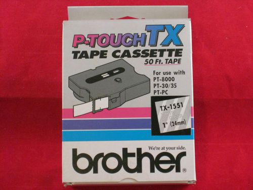 NEW Brother P Touch TX-1551 1&#034; White On Clear Tape  PT-8000 PT-30/35  PT-PC