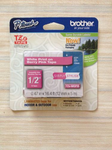 Brother P-Touch TZEMQP35 1/2 Inch White On Berry Pink Tape