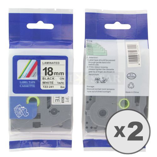2pk White on Black Tape Label for Brother P-Touch TZ TZe 241 18mm 3/4&#034; 26.2ft