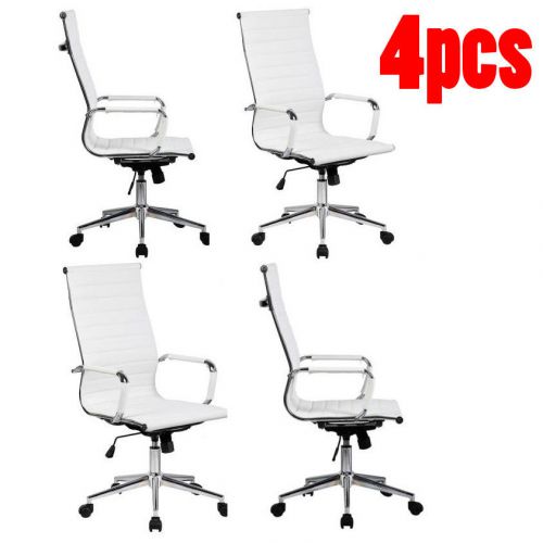 Lot of four (4) conference room chairs adjustable casters white pu leather set for sale