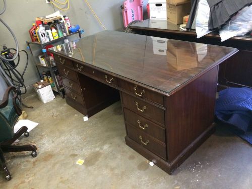 2 matching executive oak office desks w glass top 72 by 36 for sale