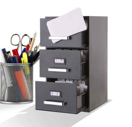 Q-Gifts 3-Drawer Small Mini Filing Cabinet Organizer for Business Cards Office -
