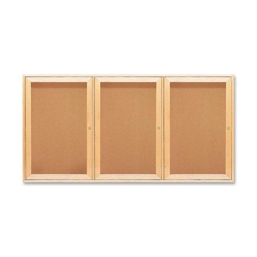 Quartet QRT367 Oak Frame 3-Door Enclosed Bulletin Board