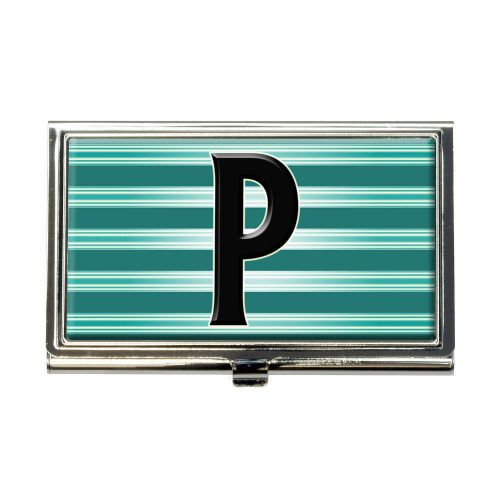 Letter p initial black teal stripes business credit card holder case for sale