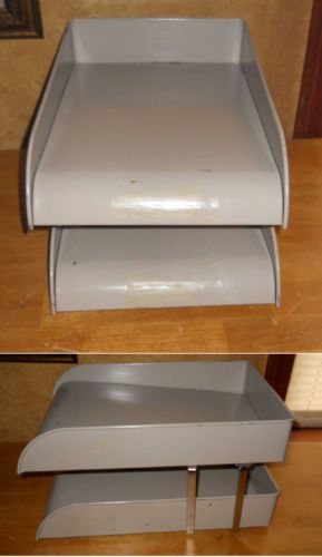 Vintage TAN Metal Desk Paper File Tray 2-Level Organizer by GW Systems Modern