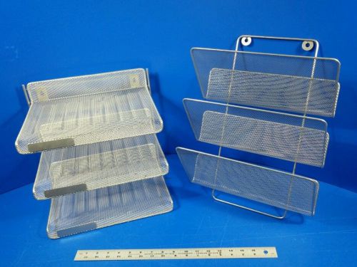 Lot of 2 Silver wire mesh wall desk file organizers clean great condition