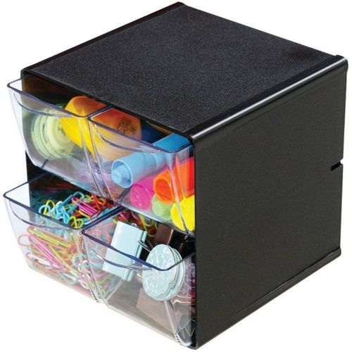Deflecto 350304 Desk Organizer Cube - 4 Clear Drawers - Black