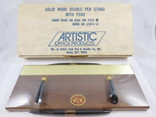 Vintage ARTISTIC OFFICE PRODUCTS Walnut-Brass PEN Holder NOS w Box USA #5319