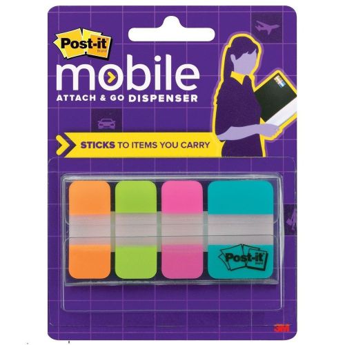 Post-it Mobile Attach &amp; Go Tabs Dispenser, Bright Colors - 40 Total In Pack