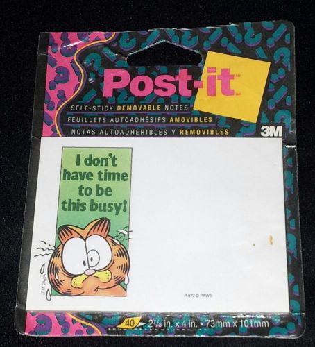 NEW! VINTAGE 1993 3M POST-IT NOTES GARFIELD I DON&#039;T HAVE TIME TO BE THIS BUSY!