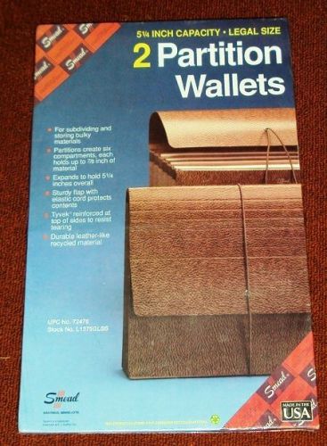 SMEAD PARTITION WALLETS SET OF 2 LEGAL SIZE #72476 CAPACITY 5.25&#034; NEW NIP