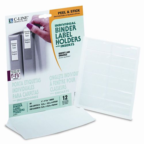 Self-adhesive ring binder labels for 1-1/2&#034; binders, 3/4 x 2 1/2, clear, 12/pack for sale