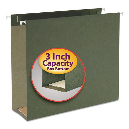 Three Inch Capacity Box Bottom Hanging File Folders, Letter, Green, 25/Box