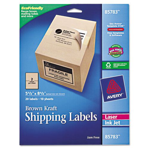 Brown Kraft Shipping Labels, 5 1/2 x 8 1/2, 20/Pack