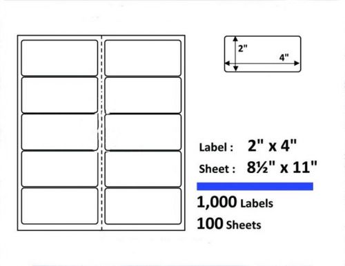 S10 1000 Shipping Labels 2&#034;X4&#034; Mailing Address 100 Sheet Comparable to 5163