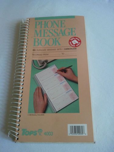 TOPS 4003 PHONE MESSAGE BOOK 400 DUPLICATE MESSAGE SETS CARBONLESS - 1988