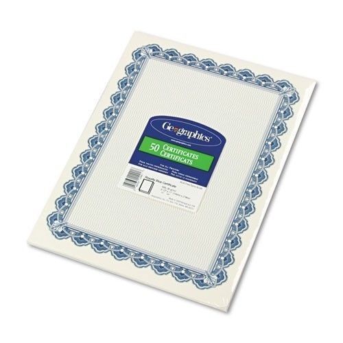 Geographics Blue Parchment Certificates, 50/PK, Click n&#039; Print