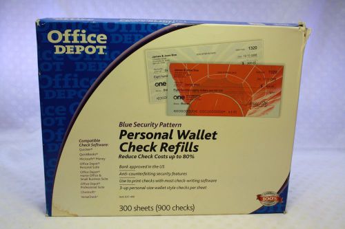 Office Depot Blue Security Pattern Blank Personal Wallet Checks Refills P8000