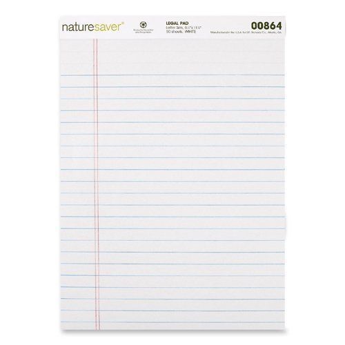 Nature Saver Recycled Legal Ruled Pad - 50 Sheet - 15 Lb - Legal/wide (nat00864)