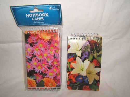 4 PACK SPIRAL MEMO PAD POCKET NOTEBOOKS 3&#034; X 5&#034; &amp; 60 SHEETS EACH FLORAL COVER