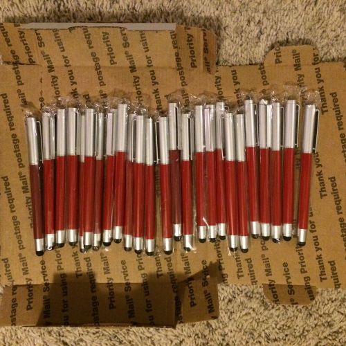 25 Red Or Maroon Stylus Pens. 2 In 1 Ball Point And 8mm Tips