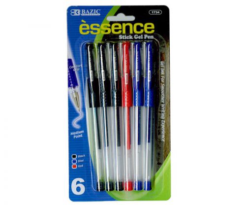 BAZIC Essence Asst Color Gel-Pen w/ Cushion Grip (6/Pack), Case of 144