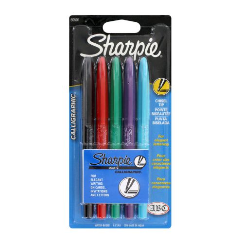 Sharpie calligraphic water based markers, chisel tip, assorted, pack of 5 (60501 for sale