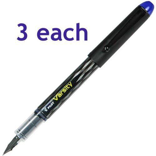 NEW Pilot Varsity Disposable Fountain Pens, Blue Ink, Medium Point, Pack of 3