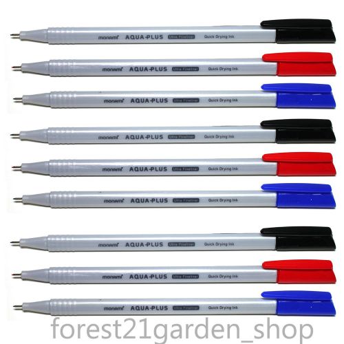 x12 Monami Aqua-Plus Triangle Ultra Fineliner - Mix Colors ( Black4+Blue4+Red4 )