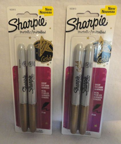 SHARPIE, 2 PACKS = 4 GOLD METALLIC FINE POINT MARKERS, #1823813, NEW FREE SHIP