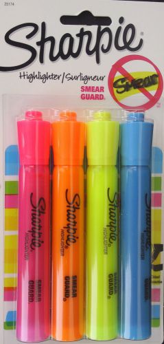 SHARPIE HIGHLIGHTERS Smear Guard Chisel Tip 4-Markers: Blue Orange, Pink Yellow