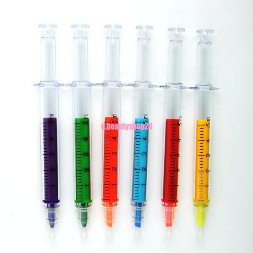 6x Fluorescent Needle Tube Highlighter Marker Nite Writer Pen Office Stationery