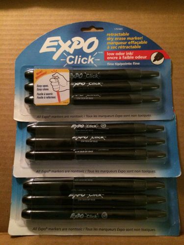 Expo click dry erase markers, fine tip, black, 3 per pack lot of 3 for sale