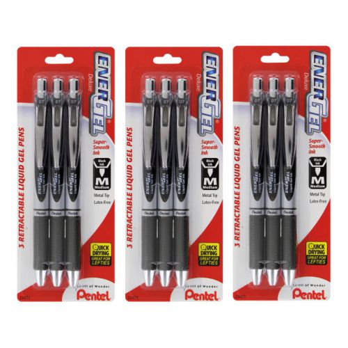 Pentel EnerGel Deluxe RTX Gel Ink Pens, Medium Point 0.7mm, Black Ink, 9/Pack