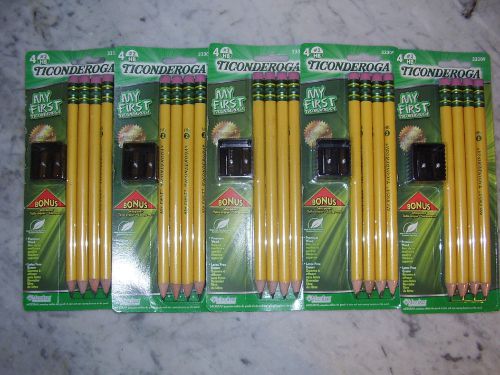 Dixon My First Ticonderoga #2 HB Wood Pencils 4 pack w/ Sharpener- Lot of 5 pack
