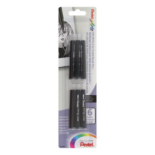 Pentel Pocket Brush Refills, Black Ink, 12/Refills