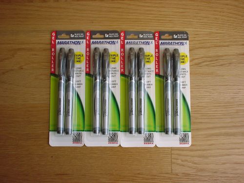 NEW Zebra MARATHON Roller Gel Pens, 0.7mm Medium Point, Black Ink, 8 Pens