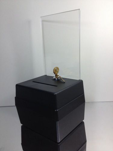 Black acrylic 6&#034; wide small clear donation box with cam-lock &amp; free shipping for sale
