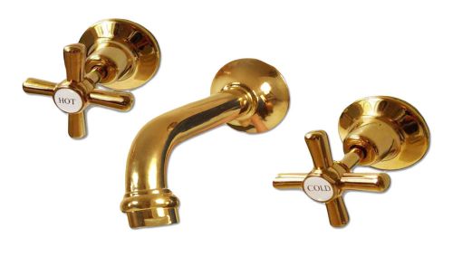 Pure 24K Yellow GOLD WELS Barcelona Bathroom Wall Tap and Spout Set