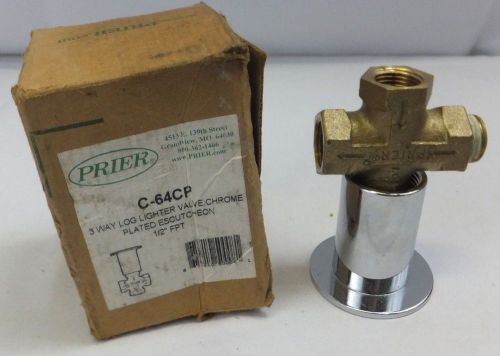 Prier 3 way log lighter valve chrome plated escutcheon 1/2&#034; fpt plumbing c-64cp for sale